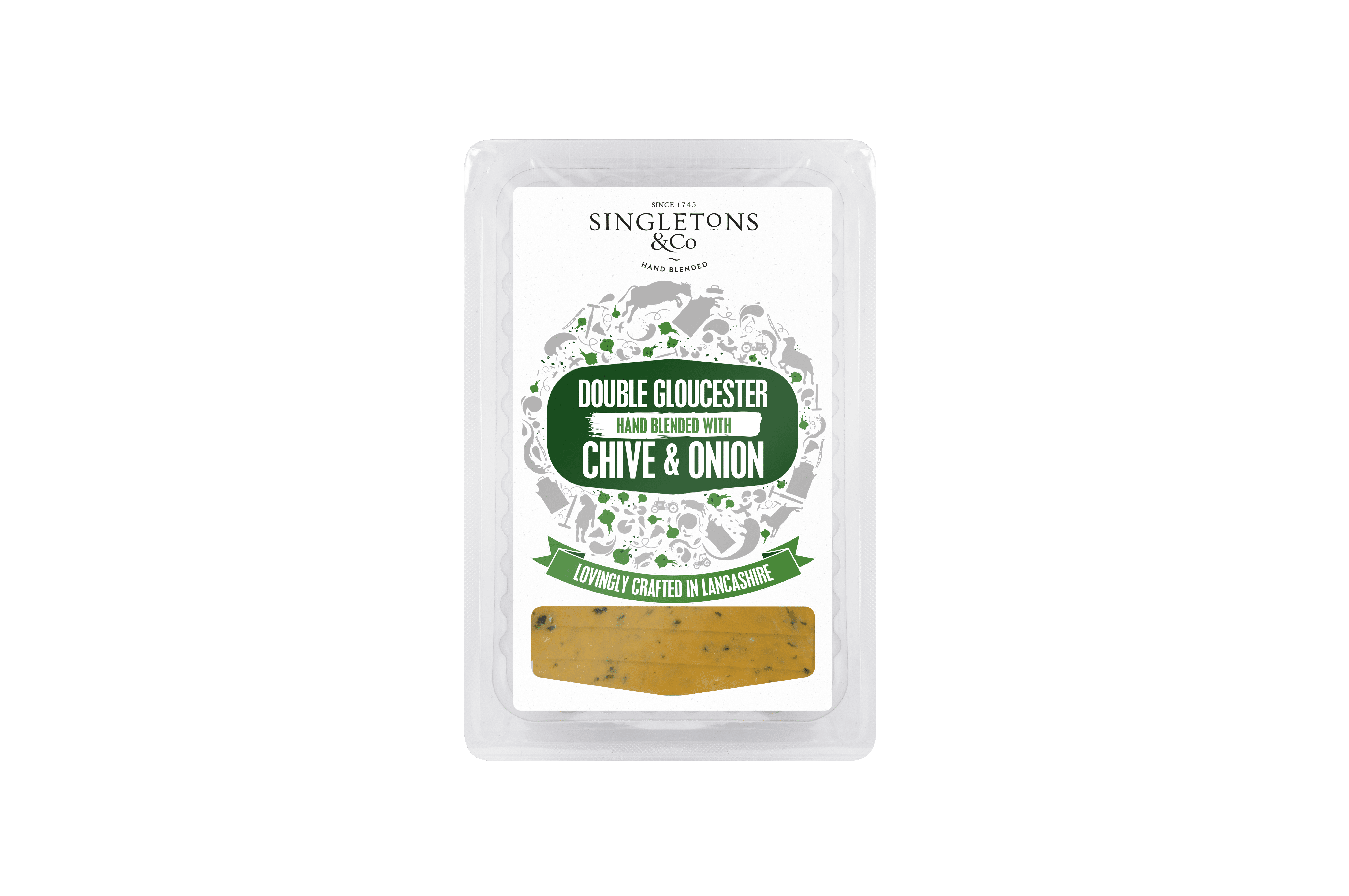 DOUBLE GLOUCESTER WITH CHIVE & ONION SLICES 150G